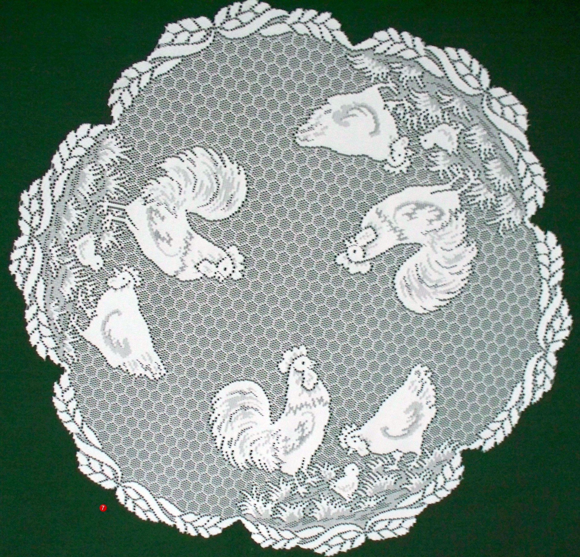 Table Topper Rooster 30 Inch Round White Heritage Lace