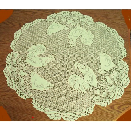 Table Topper Rooster Ivory 30 Inch Round Heritage Lace