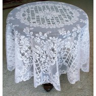 Tablecloth Trellis Rose 70 Inch Round White Oxford House