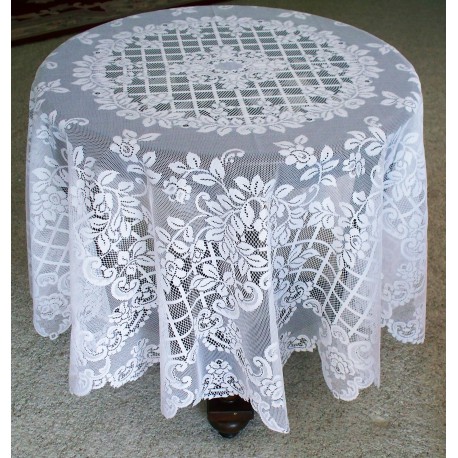 Tablecloth Trellis Rose 70 Inch Round White Oxford House