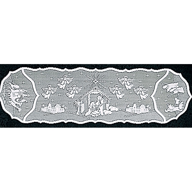 Birds Nest w/ Eggs Antique Italian Lace Table Runner 16x52