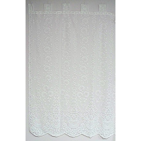 Curtain Panel Daisy Medallion Pattern 62x63 White Tab-Style Oxford House