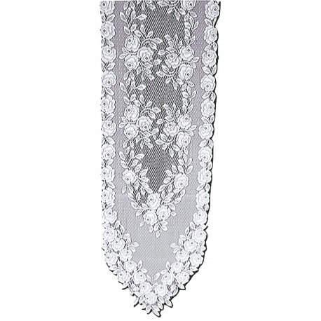 Tea Rose 14x72 White Table Runner Heritage Lace