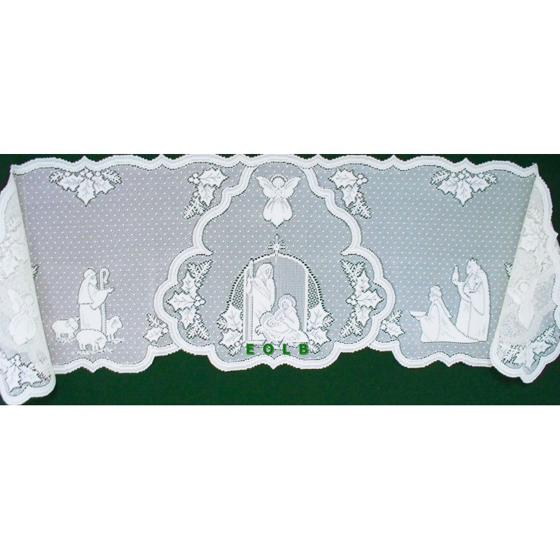 Heritage Lace Silent Night Holy Family Mantel Scarf White 20 x 90 Christmas 