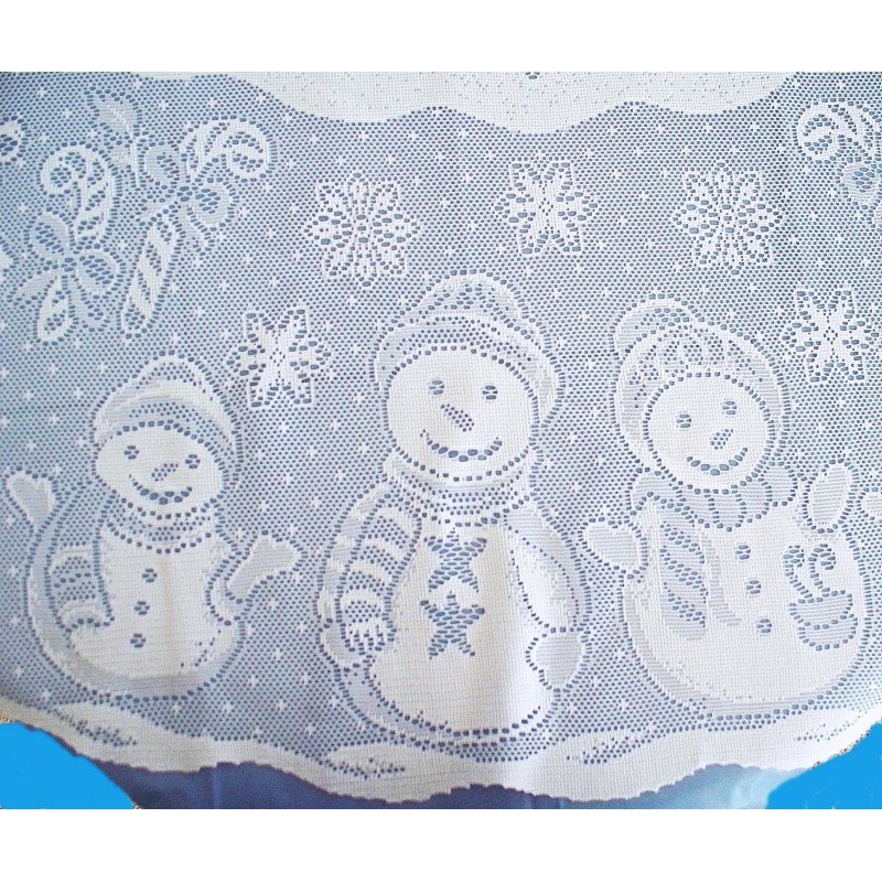 Snowman Family 70 Inch Round White Tablecloth Heritage Lace  NWOT 