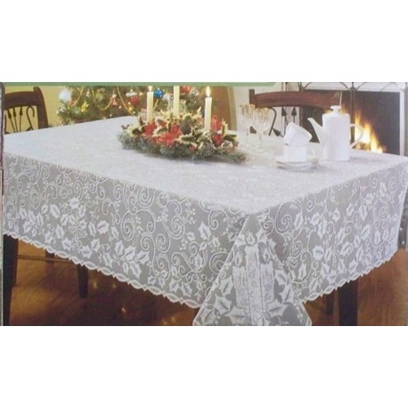Tablecloth Holly Glow Holiday Table Linens 52x70 White