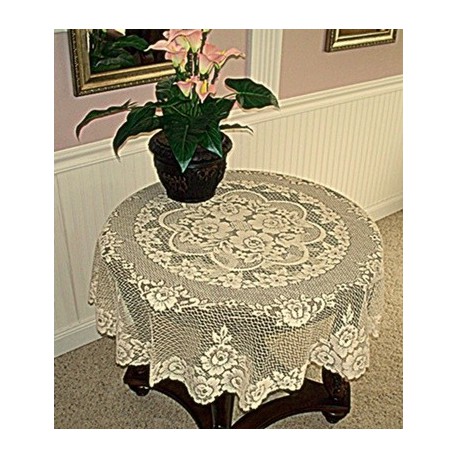 Victorian Rose 43 Inch Round Ecru Table Topper