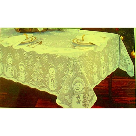 Snowman Family 60x82 Rectangle Ivory Tablecloth heritage Lace